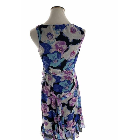 Modcloth Liza Luxe Womens Multicolor Floral Chiffon Ruffles Belted Lined Dress - Picture 4 of 9